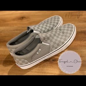 Vans Asher Slip-On Skate Shoes | Gray & White Checkered | Size Mens 12